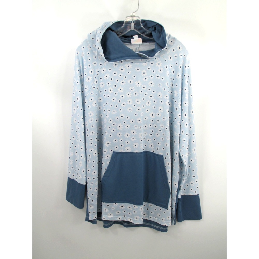 LULAROE Pullover Hooded Shirt Women 2XL Blue Floral Long Sleeve Hoodie Leisure